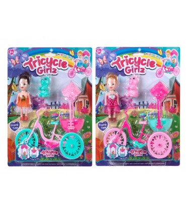 Muñeca con bici y mascotas