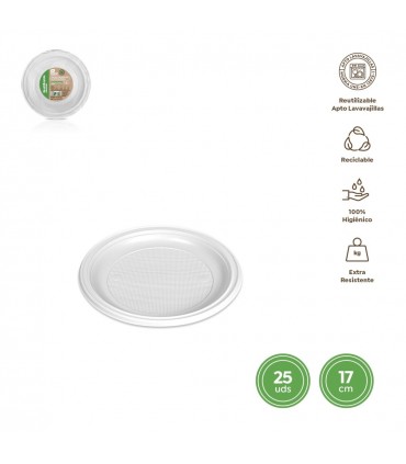 Plato blanco 17cm reutilizable 25u